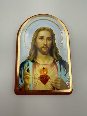 Vintage Sacred Heart of Jesus Wall Plaque 4.5x3”